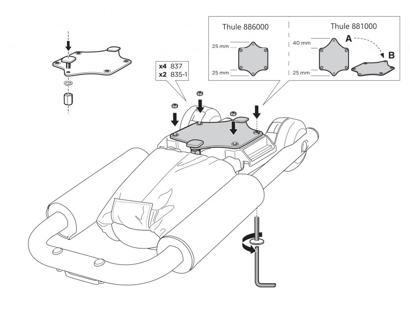 Thule 886000 t-track adapter for Thule Hull-a-Port kayak carriers